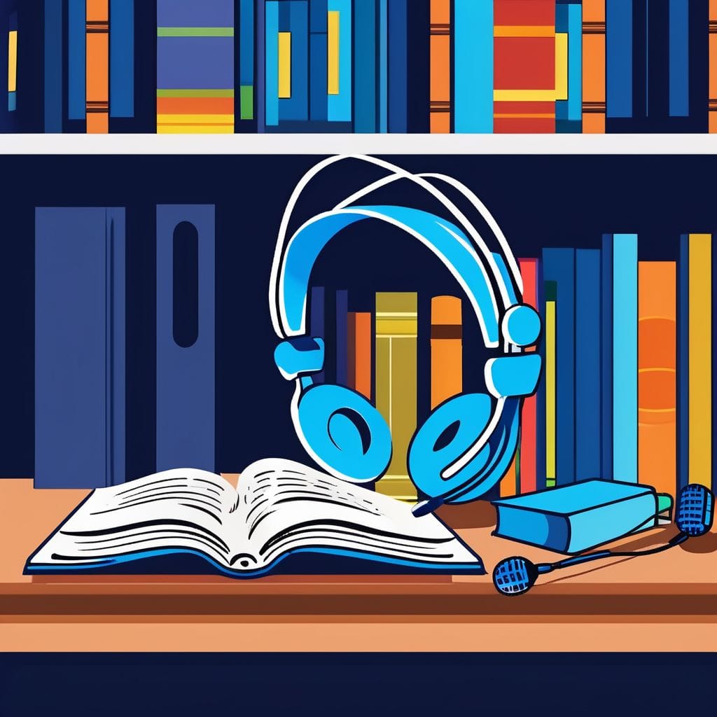 Boeken met koptelefoon en microfoon